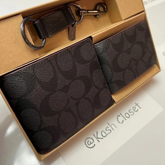Coach Mens Wallet Boxed 3 In 1 Wallet Gift Set In Signature Canvas - Picture 1 of 9